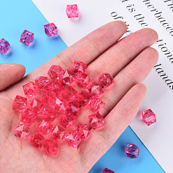 Cerise Transparent Acrylic Beads, Faceted, Square, Cerise, 8.5x9.5x9.5mm, Hole: 2.5mm, about 1070pcs/500g