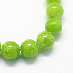 Green Yellow Natural Dyed Yellow Jade Gemstone Bead Strands, Round, Green Yellow, 6mm, Hole: 1mm, about 66pcs/strand, 15.7 inch