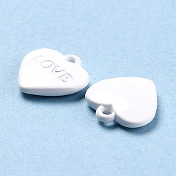 White Heart Alloy Spray Painted Charms, Word LOVE, White, 12x11.5x2.5mm, Hole: 1.4mm