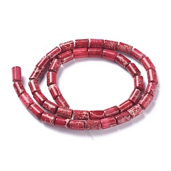 Red Natural Imperial Jasper Bead Strands, Dyed, Cube, Red, 6~6.5x8~9mm, Hole: 1.4mm, about 43pcs/strand, 15.75''(40cm)