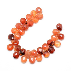 Natural Agate Dyed Natural Carnelian Gemstone Beads Strands, Top Drilled Beads, Faceted, Teardrop, 12x9~10x6mm, Hole: 1mm, about 30pcs/strand, 11.81 inch