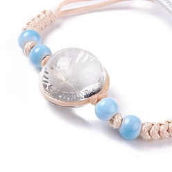 Gris Clair Bracelet à maillons de fleurs pressées à sec fait à la main pour fille femme, bracelet réglable en perles de verre babysbreath, gris clair, diamètre intérieur: 5/8~ 3-1/8 pouce (1.5~7.9 cm)