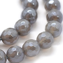 Grey Agate Natural Grey Agate Beads Strands, Faceted, Round, 8mm, Hole: 0.8mm, about 48pcs/strand, 15.35 inch(39cm)