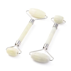 New Jade Natural New Jade Brass Face Massager, Facial Rollers, Platinum, 142~150x54~58x19~22mm