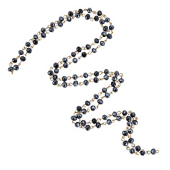 Черный Стеклянные бусины цепочки ручной работы для изготовления браслетов колье, с золотым штифтом для глаз, несварные, чёрные, 39.3 дюйм, стеклянные шарики: 6x4 мм