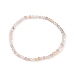 Pierre De Lune 3 Bracelet extensible en perles de pierre de lune naturelle mm pour fille femme, diamètre intérieur: 2-1/4 pouce (5.65 cm), perles: 3 mm