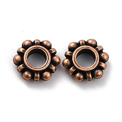 Red Copper Alloy European Beads, Flower, Lead Free & Nickel Free, Red Copper, 12x4mm, Hole: 5mm