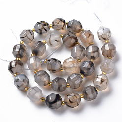 Gris Clair Chapelets de perles en agate veines de dragon naturelles , teint, facette, avec des perles de rocaille, perles de prisme à double pointe, Toupie, gainsboro, 11~12x10~11mm, Trou: 1.5mm, Environ 28 pcs/chapelet, 14.57 pouces~14.76 pouces (37cm~37.5cm)