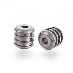 Stainless Steel Color 304 Stainless Steel Beads, Grooved Beads, Column, Stainless Steel Color, 8x8mm, Hole: 2mm
