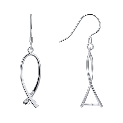 Platinum Rhodium Plated 925 Sterling Silver Earring Findings, with Bar Links and Ice Pick Pinch Bail, Platinum, 37mm, 21 Gauge, Pin: 0.7mm and 1mm