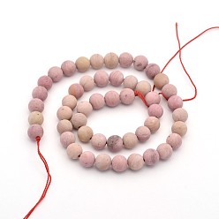 Rhodonite Frosted Round Natural Rhodonite Beads Strands, 8mm, Hole: 1mm, about 47~49pcs/strand, 14.9~15.6 inch