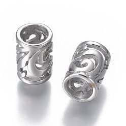 Stainless Steel Color 304 Stainless European Beads, Large Hole Beads, Column, Stainless Steel Color, 10x7mm, Hole: 5mm