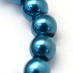 Cadet Blue Baking Painted Glass Pearl Bead Strands, Pearlized, Round, Cadet Blue, 3~4mm, Hole: 0.5mm, about 195pcs/strand, 23.6 inch
