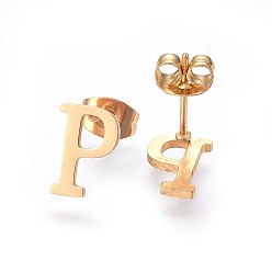 Letter P 304 Stainless Steel Pendants and Stud Earrings Jewelry Sets, Alphabet, Letter.P, 20~23x13~19x1.5mm, Hole: 6x3mm, 6~10x6~9x1mm, Pin: 0.8mm