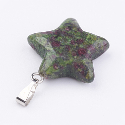 Mixed Color Gemstone Pendants, with Brass Clasps, Mixed Stone, Star, Mixed Color, 22x19x6mm, Hole: 6x2mm, 12pcs/box