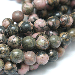 Rhodonite Natural Rhodonite Beads Strands, Round, 6mm, Hole: 1mm, about 62pcs/strand, 15.4 inch(39cm)