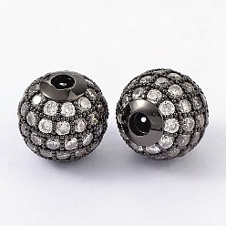 Gunmetal Brass Cubic Zirconia Beads, Round, Gunmetal, 10mm, Hole: 2mm
