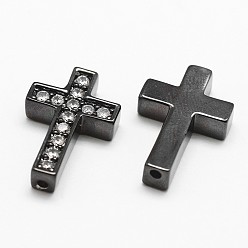 Gunmetal Brass Micro Pave Grade AAA Cubic Zirconia Beads, Cross, Cadmium Free & Nickel Free & Lead Free, Gunmetal, 18.8x12.8x3.8mm, Hole: 1.5mm