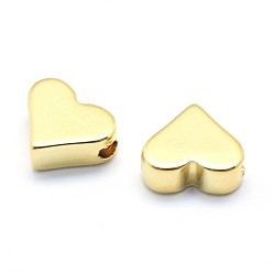 Plaqué 18K Or Véritable Perles en laiton, sans plomb et sans cadmium et sans nickel, cœur, réel 18 k plaqué or, 6x7x3mm, Trou: 1.2mm