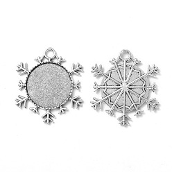 Antique Silver Christmas Ornaments Alloy Snowflake Pendant Cabochon Settings, Cadmium Free & Lead Free, Antique Silver, Flat Round Tray: 25mm, 43x38x2mm, Hole: 4mm, about 155pcs/kg