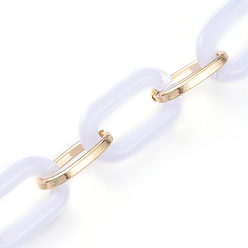 White Handmade Acrylic & Aluminium Cable Chains, Imitation Gemstone, Oval, for Jewelry Making, Light Gold, White, Link: 20.5x10.5x3mm, 15x8x1.5mm, about 39.37 inch(1m)/strand