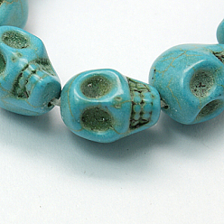 Turquoise Halloween Skull Synthetic Howlite Beads, Dyed, Turquoise, 12x10x12mm, Hole: 1mm, about 550pcs/kg