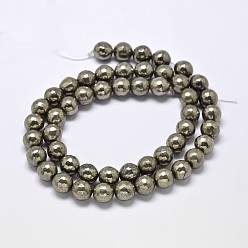 Pyrite Natural Pyrite Round Beads Strands, Faceted(128 Facets), Grade A, 10mm, Hole: 1mm, about 40pcs/strand, 16 inch