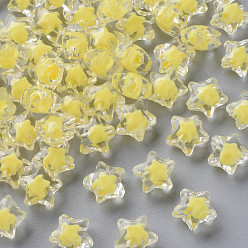 Yellow Transparent Acrylic Beads, Bead in Bead, Faceted, Star, Yellow, 10.5x11x7mm, Hole: 2mm, about 1280pcs/500g
