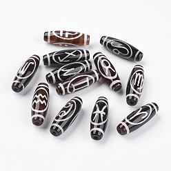 Coconut Brown Tibetan Style Constellation Pattern dZi Beads, Natural Agate Beads, Dyed & Heated, Rice, Mixed, 30x10~10.5mm, Hole: 2mm