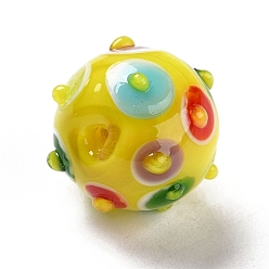 Jaune Perles lampwork, perles au chalumeau, faits à la main, ronde, jaune, 11x13x12.5mm, Trou: 1.6mm
