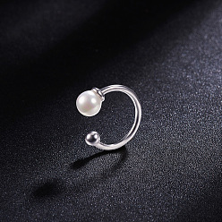 Platinum SHEGRACE Trendy 925 Sterling Silver Ear Cuff, with Shell Pearl, Platinum, 4.5mm