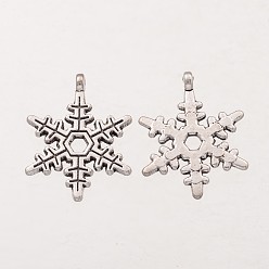 Antique Silver Christmas Snowflake Tibetan Style Alloy Pendants, Lead Free and Cadmium Free, Antique Silver, 23x17.5mm, Hole: 1.5mm