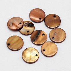 Pérou Teints naturel pendentif en coquillage rond et plat, Pérou, 15x2mm, Trou: 1.5mm