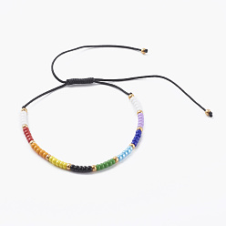 Colorful Adjustable Nylon Thread Braided Bead Bracelets, with Round Glass Seed Beads, Colorful, Inner Diameter: 1-5/8~4 inch(4~10cm)