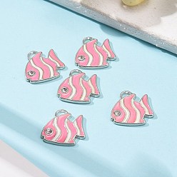 Pearl Pink Alloy Enamel Pendants, with Rhinestone, Lead Free and Cadmium Free, Butterflyfish, Platinum, Pearl Pink, 19x20x2mm, Hole: 3mm