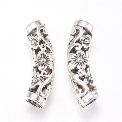 Antique Silver Alloy Tube Beads, with Flower Pattern, Antique Silver, 6.5x20.5x5mm, Hole: 2.5mm