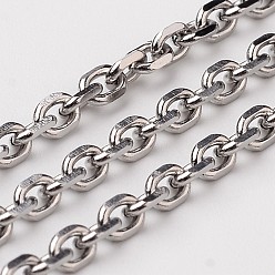 Stainless Steel Color 304 Stainless Steel Cable Chains, Unwelded, Faceted, Stainless Steel Color, 3.6x2.9x0.8mm