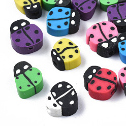 Mixed Color Handmade Polymer Clay Beads, Ladybug, Mixed Color, 8~12x7.5~10x4~5mm, Hole: 1.5~2mm