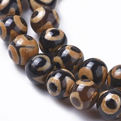 3-Eye Tibetan Style 3-Eye dZi Beads, Natural Agate Beads Strands, Dyed & Heated, Round, Sienna, 8~8.5mm, Hole: 0.7mm, about 47pcs/strand, 14.76 inch~14.96 inch(37.5~38cm)