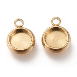 Golden Ion Plating(IP) 304 Stainless Steel Pendant Cabochon Settings, Flat Round, Golden, Tray: 6mm, 11x8x3mm, Hole: 1.8mm