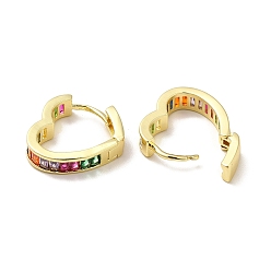 Colorful Brass Cubic Zirconia Hoop Earrings, Heart Shape Hoop Earrings for Women, Real 18K Gold Plated, Colorful, 16x15x4mm, Pin: 0.9mm