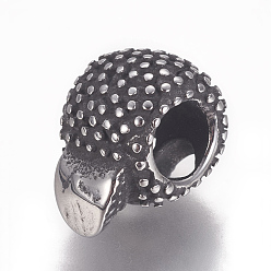 Antique Silver 304 Stainless Steel Beads, Skull, Antique Silver, 15.5x10.5x11mm, Hole: 6mm