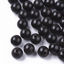 Black Natural Wood Beads, Waxed Wooden Beads, Dyed, Round, Black, 8mm, Hole: 1.5mm, about 1348pcs/500g