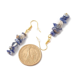 Sodalite Natural Sodalite Chip Beaded Dangle Earrings, Gemstone Drop Earrings for Women, Brass Jewelry, Golden, 50~54x7~11.5x5~8mm, Pin: 0.7mm