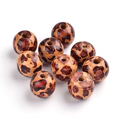 Coconut Brown Printed Natural Wood Beads, Round, Coconut Brown, 20x18mm, Hole: 4~5mm, about 458pcs/1000g