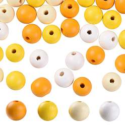 Mixed Color 160Pcs 4 Colors Farmhouse Country and Rustic Style Painted Natural Wood Beads, with Waterproof Vacuum Packing, Round, Old Lace & Gold & Yellow & White, 16mm, Hole: 4mm, 40pcs/color