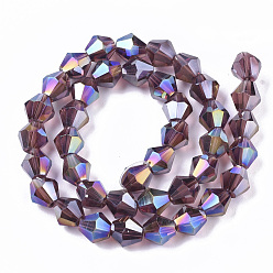 Medium Violet Red Electroplate Glass Beads Strands, AB Color Plated, Faceted, Bicone, Medium Violet Red, 7.5~8x7.5~8mm, Hole: 1.5mm, about 40pcs/strand, 11.81 inch