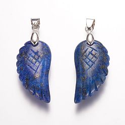 Lapis Lazuli Dyed & Synthetic Lapis Lazuli Pendants, Wing, Platinum, 29x15x6mm, Hole: 4mm
