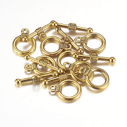 Antique Golden Tibetan Style Alloy Toggle Clasps, Cadmium Free & Nickel Free & Lead Free, Antique Golden, 15x11mm, Hole: 2mm