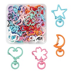 Mixed Color 40Pcs 4 Style Spray Painted Alloy Swivel Snap Hooks Clasps, Star & Moon & Flower & Heart, Mixed Color, 34~35.5x19~24.5x6~6.5mm, Hole: 5x9mm, 10pcs/style